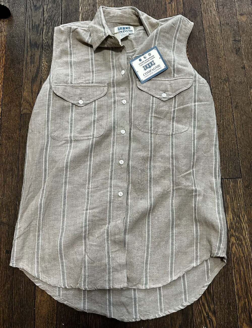 New with Tags Vintage Soho Compagnie Sleeveless Striped Button Down Shirt Size M